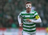 Callum Mcgregor wore a face-mask against Rangers in his first match back since fracturing his cheekbone (Photo by Alan Harvey / SNS Group)