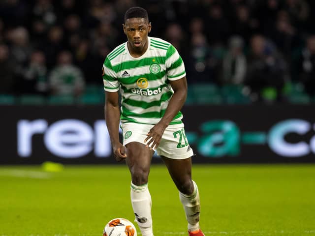 Osaze Urhoghide in action for Celtic during the 3-2 win over Real Betis on December 09, 2021. (Photo by Alan Harvey / SNS Group)