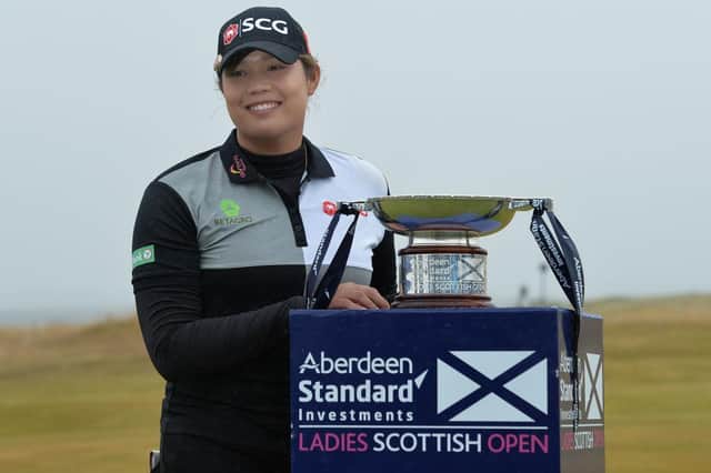 Thailand's  Ariya Jutanugarn poses with the trophy after winning the Aberdeen Standard Investments Ladies Scottish Open at Gullane in 2018. Picture: Mark Runnacles/Getty Images.