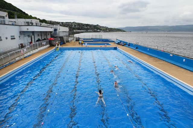 Views of Gourock pool a heated saltwater pool in Inverclyde.