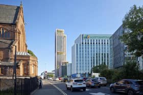 How the new student development on the site of Portcullis House in the Charing Cross area of Glasgow should look when completed, close to the existing ScottishPower offices.