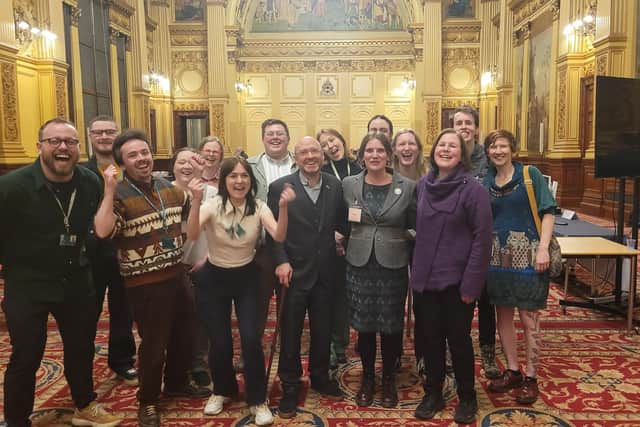 The Glasgow Greens celebrate Seonad Hoy's victory in the Hillhead by-election.