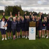 Captain Isla McCrone and the Midlothian players and caddies celebrate winning the Scottish Women's County Finals at Hilton Park. Picture: Scottish Golf