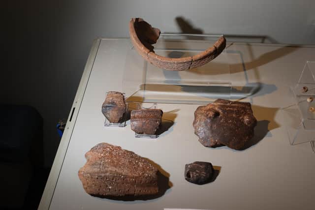 Pottery pieces recovered from the chambered cairn. PIC: Orkney Isles Council/Orkney Photographic.