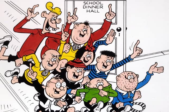 The Bash Street Kids including Fatty - sorry, Freddy - in a dash for their peashooters and catapults to take on the PC brigade