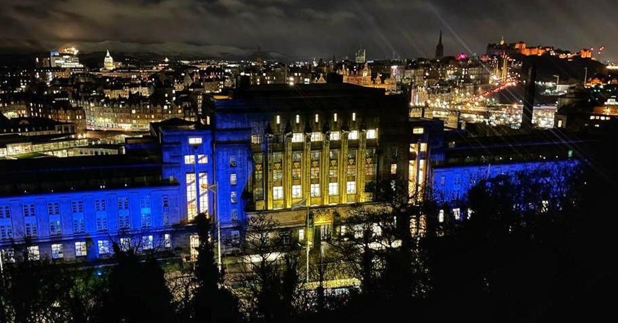 'Scotland stands with Ukraine' Scottish Government HQ lit in colours of Ukraine flag