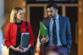 Humza Yousaf arrives at Holyrood with Jenny Gilruth on Tuesday January 10, 2023.