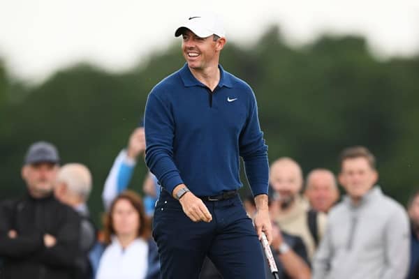 Rory McIlroy smiles on the fifth green during day two of the Genesis Scottish Open at The Renaissance Club in East Lothian. Picture: Octavio Passos/Getty Images.