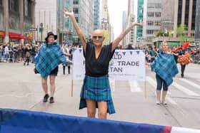 Broadcaster Gail Porter led this year's Tartan Day parade in New York City. Picture: Martin McAdam