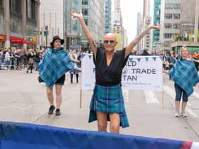 Broadcaster Gail Porter led this year's Tartan Day parade in New York City. Picture: Martin McAdam