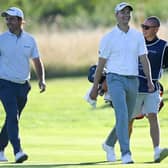 Edoardo Molinari shares a laugh with Rasmus Hojgaard during last year's Made in HimmerLand at Himmerland Golf & Spa Resort in Aalborg, Denmark. Picture: Stuart Franklin/Getty Images.