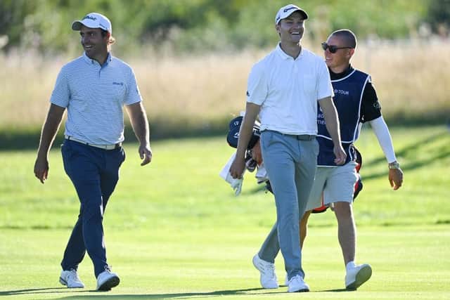 Edoardo Molinari shares a laugh with Rasmus Hojgaard during last year's Made in HimmerLand at Himmerland Golf & Spa Resort in Aalborg, Denmark. Picture: Stuart Franklin/Getty Images.