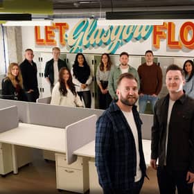 Gigged.AI co-founders Rich Wilson and Craig Short (front left and right) with some of the team in Glasgow. Picture: Stewart Attwood.