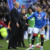 Rangers manager Philippe Clement talks to James Tavernier on the Ibrox touchline. (Photo by Rob Casey / SNS Group)