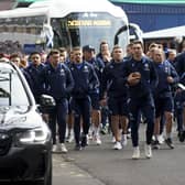The Scotland team disembark the team bus before a Guinness Six Nations match between Scotland and Wales at Murrayfield last year.