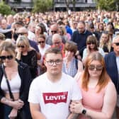 Members of the public take part in a vigil near to the scene in Hart Street, Southport, where three children died and eight were injured in a "ferocious" knife attack during a Taylor Swift event at a dance school on Monday.