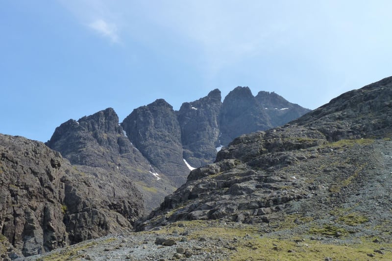 The mighty Cuillin mountain range on the Isle of Skye is the location of the most fearsome Munro in Scotland. It's not the mountain of Sgùrr Dearg (meaning 'red peak') that's the problem - it's the 50-metre high Inaccessible Pinnacle that tops it, which you have to deal with before claiming the summit. The 'Inn Pin' is the only peak that requires rock climbing equipment (along with a fair amount of bravery) to conquer.