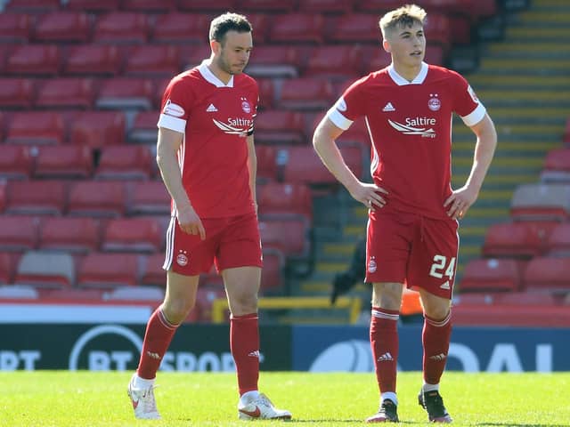 Aberdeen's Andy Considine, left, and Dean Campbell are dejected during the Scottish Cup match against Dundee United.