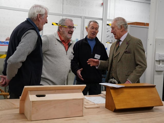 Members of the Aboyne and Mid Deeside Community Shed meet King Charles.