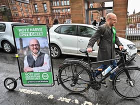 Scottish Green Party co-leader Patrick Harvie shows how to campaign in an environmentally friendly way (Picture: Jeff J Mitchell/Getty Images)