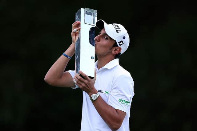 Matteo Manassero, who was just 20 at the time, celebrates after winning the2013 BMW PGA Championship at Wentworth. Picture: Warren Little/Getty Images.