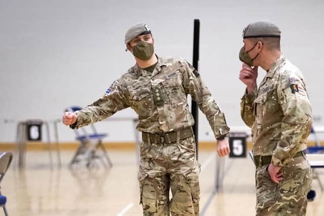 Members of the Royal Scots Dragoon Guard carry out a reconnaissance before setting up a Covid-19 vaccination centre at the Ravenscraig Regional Sports Facility in Motherwell. Picture: PA