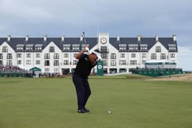 Halfway leader K.J. Choi hits his approach at the 18th at Carnoustie Golf Links, Picture: Phil Inglis/Getty Images.