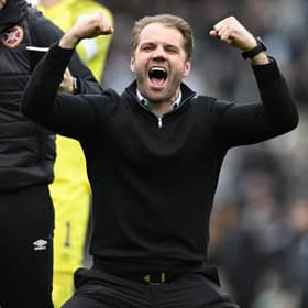 Hearts manager Robbie Neilson at full time during the victory over Hibs.