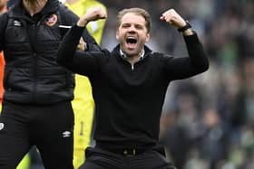Hearts manager Robbie Neilson at full time during the victory over Hibs.