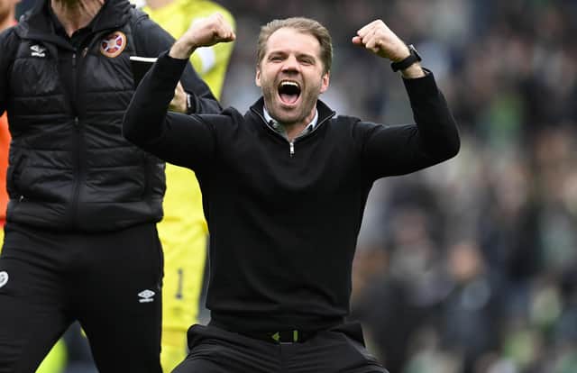 Hearts manager Robbie Neilson at full time during the victory over Hibs.