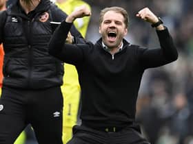 Hearts manager Robbie Neilson at full time during the victory over Hibs.