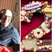 Ken Bruce, and the cake baked by 2013 Great British Bake Off winner Frances Quinn to celebrate the BBC Radio 2 show host's 70th birthday.