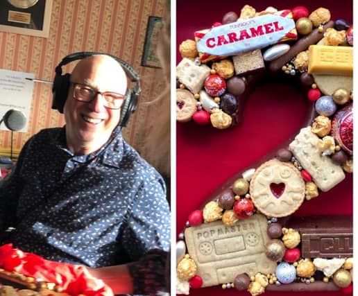 Ken Bruce, and the cake baked by 2013 Great British Bake Off winner Frances Quinn to celebrate the BBC Radio 2 show host's 70th birthday.