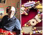 Ken Bruce, and the cake baked by 2013 Great British Bake Off winner Frances Quinn to celebrate the BBC Radio 2 show host's 70th birthday.
