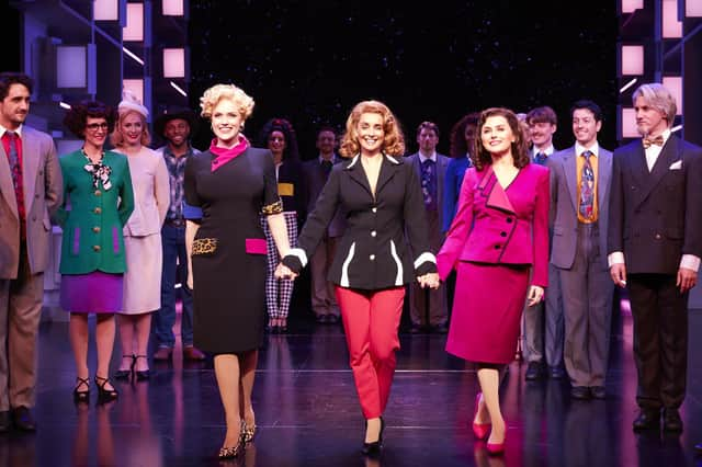 Natalie McQueen as Doralee Rhodes, Louise Redknapp as Violet Newstead and Amber Davies as Judy Bernly in 9 to 5