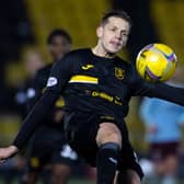 Jack Fitzwater in action for Livingston during a cinch Premiership match against Hearts.