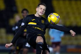 Jack Fitzwater in action for Livingston during a cinch Premiership match against Hearts.