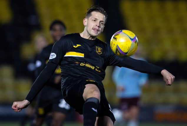 Jack Fitzwater in action for Livingston during a cinch Premiership match against Hearts.
