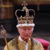 King Charles III walks wearing St Edward's Crown during the Coronation Ceremony inside Westminster Abbey in central London. Picture: Richard Pohle/POOL/AFP via Getty Images