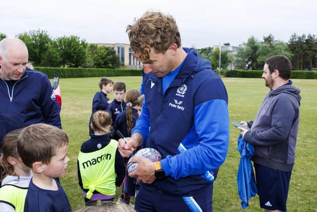 Scotland captain Jamie Ritchie signs autographs during a Papa John's Tartan Touch event at Madras Rugby Club.  (Photo by Mark Scates / SNS Group)