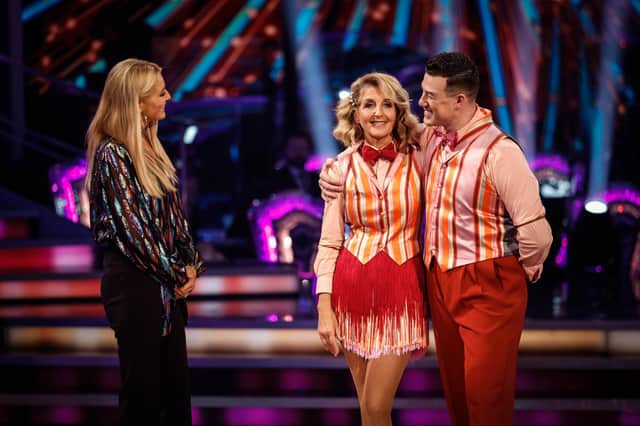 Strictly Come Dancing 2022, Tess Daly, Kaye Adams & Kai Widdrington, results show
Pic: BBC, Guy Levy