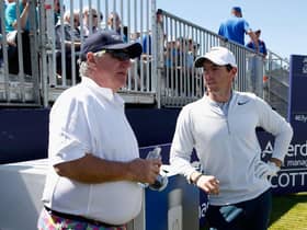 Scottish Golf chairman Martin Gilbert, pictured with Rory McIlroy during the 2017 AAM Scottish Open at Dundonald Links, felt a positive tone at the governing body's annual meeting in Fife. Picture: Gregory Shamus/Getty Images.