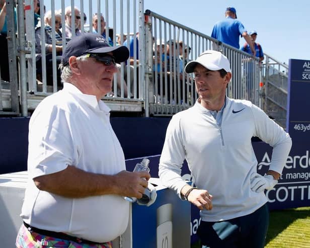 Scottish Golf chairman Martin Gilbert, pictured with Rory McIlroy during the 2017 AAM Scottish Open at Dundonald Links, felt a positive tone at the governing body's annual meeting in Fife. Picture: Gregory Shamus/Getty Images.