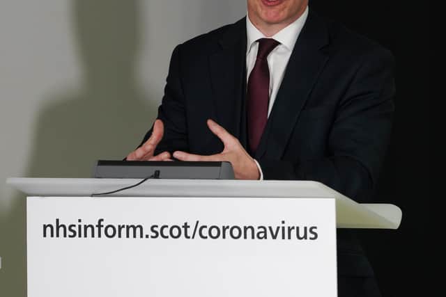 Handout photo issued by Scottish Government showing Dr Gregor Smith. speaking at a coronavirus briefing at St Andrews House in Edinburgh.