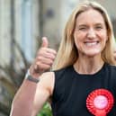 Labour candidate Kim Leadbeater celebrates by a canal in Huddersfield after winning the Batley and Spen by-election. Picture: Danny Lawson/PA Wire