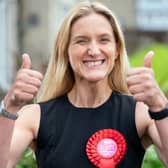 Labour candidate Kim Leadbeater celebrates by a canal in Huddersfield after winning the Batley and Spen by-election. Picture: Danny Lawson/PA Wire