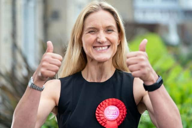 Labour candidate Kim Leadbeater celebrates by a canal in Huddersfield after winning the Batley and Spen by-election. Picture: Danny Lawson/PA Wire