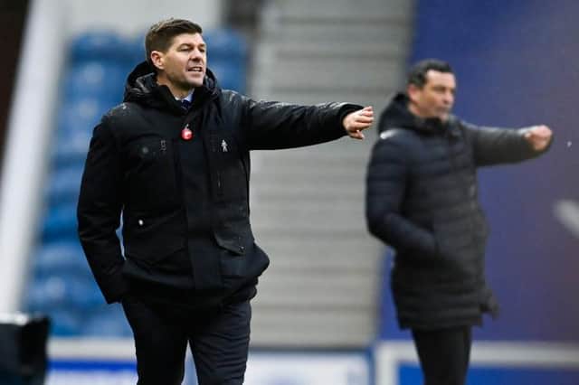 Rangers manager Steven Gerrard directs operations during his team's 1-0 win over Hibs at Ibrox on Boxing Day. (Photo by Rob Casey / SNS Group)