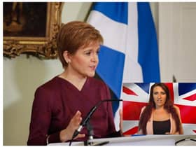 Jayda Fransen (inset), who is standing as an independent in Glasgow Southside, the same constituency contested by Ms Sturgeon, confronted the SNP leader on Thursday outside what appeared to be a polling station, according to footage posted online.