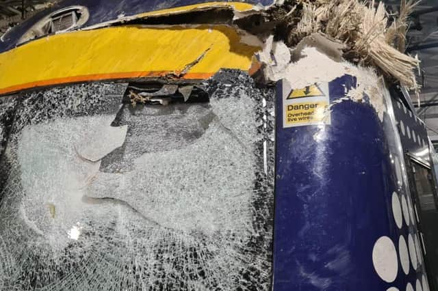 Significant damage to Abellio ScotRail Class 170, 170405, by a tree blown onto the line following Storm Arwen.